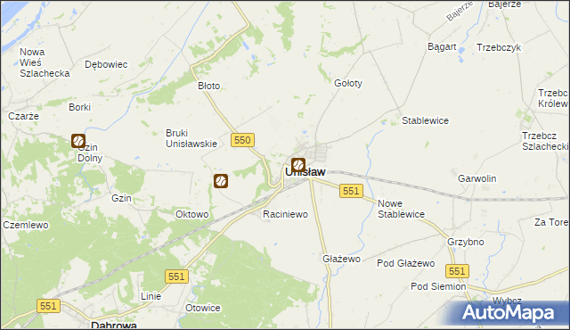 mapa Unisław powiat chełmiński, Unisław powiat chełmiński na mapie Targeo