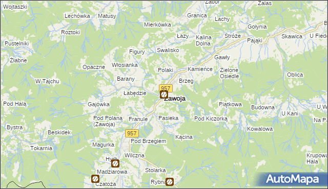 mapa Zawoja, Zawoja na mapie Targeo