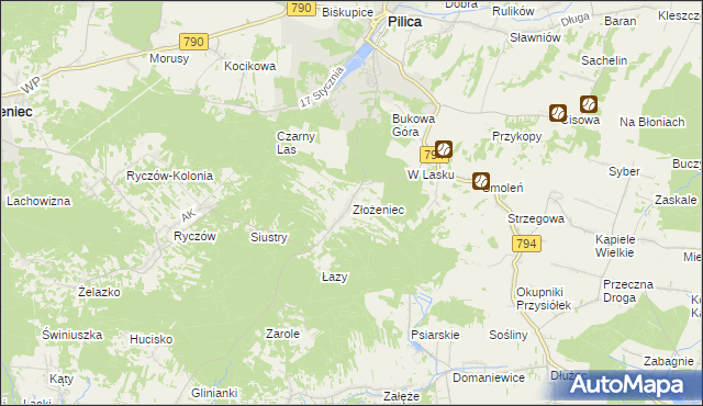 mapa Złożeniec, Złożeniec na mapie Targeo
