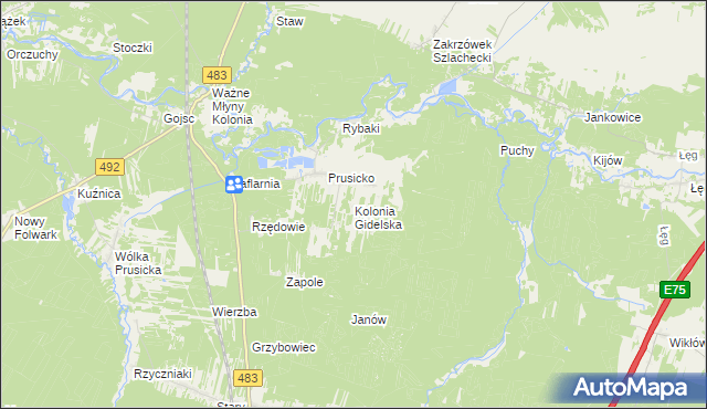 mapa Kolonia Gidelska, Kolonia Gidelska na mapie Targeo
