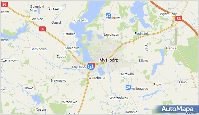 mapa Myślibórz, Myślibórz na mapie Targeo