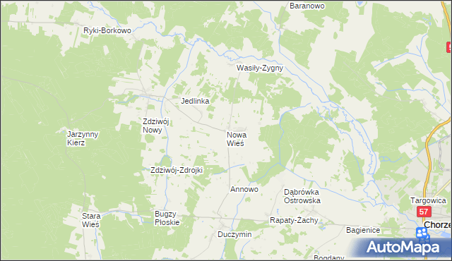 mapa Nowa Wieś gmina Chorzele, Nowa Wieś gmina Chorzele na mapie Targeo