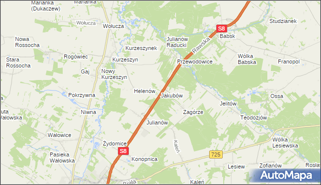 mapa Jakubów gmina Rawa Mazowiecka, Jakubów gmina Rawa Mazowiecka na mapie Targeo