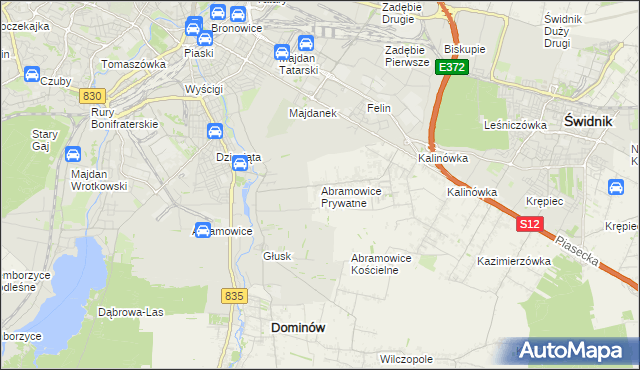 mapa Abramowice Prywatne, Abramowice Prywatne na mapie Targeo