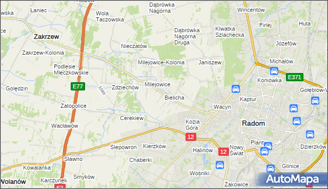 mapa Bielicha, Bielicha na mapie Targeo