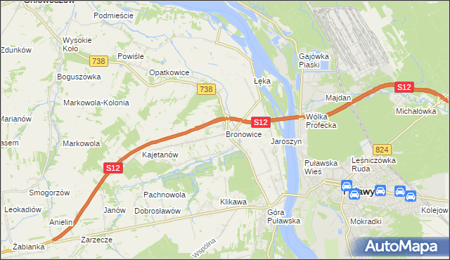 mapa Bronowice gmina Puławy, Bronowice gmina Puławy na mapie Targeo