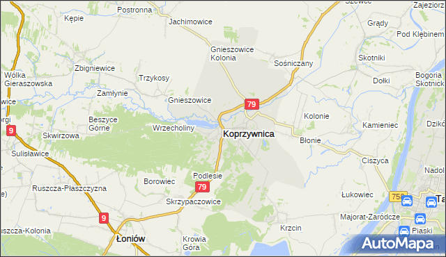 mapa Koprzywnica powiat sandomierski, Koprzywnica powiat sandomierski na mapie Targeo