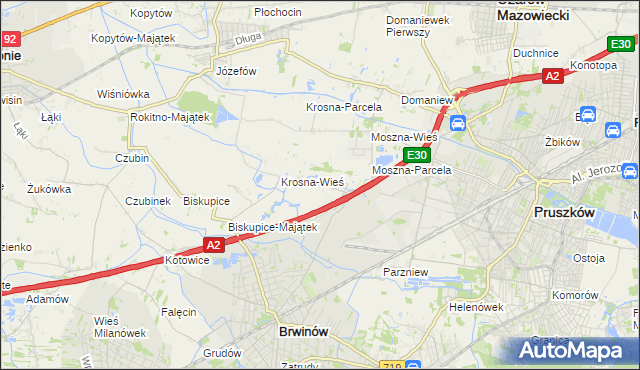 mapa Koszajec gmina Brwinów, Koszajec gmina Brwinów na mapie Targeo