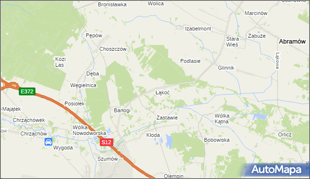 mapa Łąkoć gmina Kurów, Łąkoć gmina Kurów na mapie Targeo