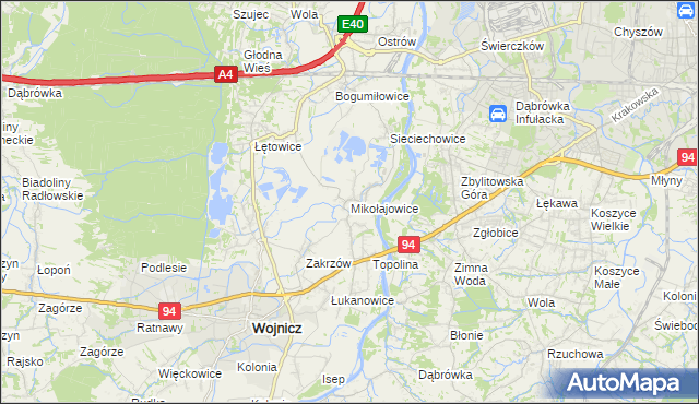 mapa Mikołajowice gmina Wierzchosławice, Mikołajowice gmina Wierzchosławice na mapie Targeo