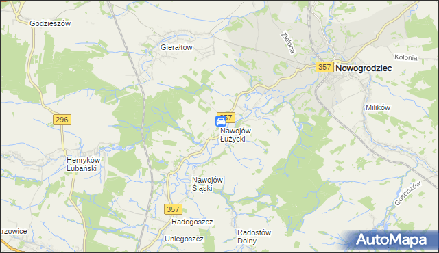 mapa Nawojów Łużycki, Nawojów Łużycki na mapie Targeo