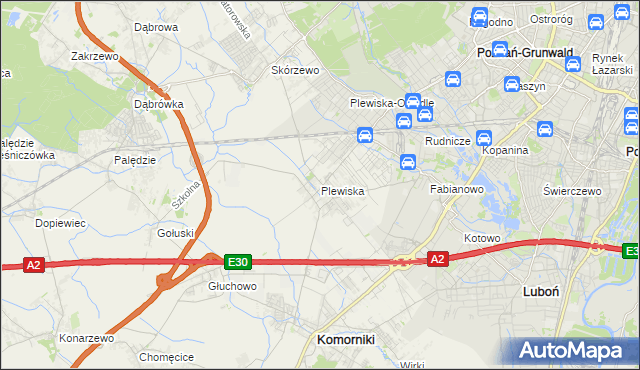 mapa Plewiska gmina Komorniki, Plewiska gmina Komorniki na mapie Targeo