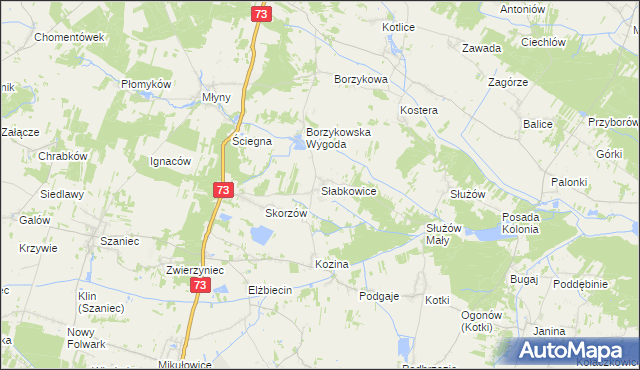 mapa Słabkowice, Słabkowice na mapie Targeo
