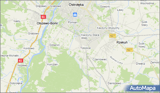 mapa Tobolice gmina Rzekuń, Tobolice gmina Rzekuń na mapie Targeo