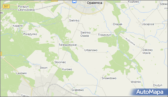 mapa Urbanowo gmina Opalenica, Urbanowo gmina Opalenica na mapie Targeo