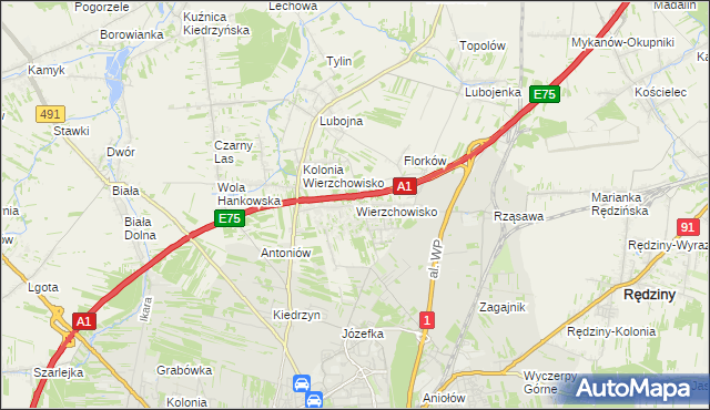 mapa Wierzchowisko gmina Mykanów, Wierzchowisko gmina Mykanów na mapie Targeo