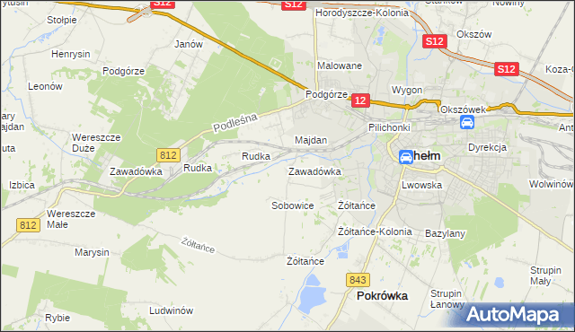 mapa Zawadówka gmina Chełm, Zawadówka gmina Chełm na mapie Targeo