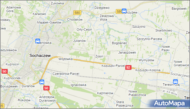 mapa Zosin gmina Sochaczew, Zosin gmina Sochaczew na mapie Targeo