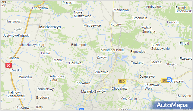 mapa Żuków gmina Sochaczew, Żuków gmina Sochaczew na mapie Targeo