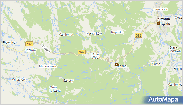 mapa Biała Woda gmina Bystrzyca Kłodzka, Biała Woda gmina Bystrzyca Kłodzka na mapie Targeo