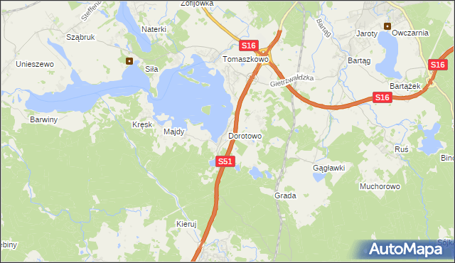 mapa Dorotowo gmina Stawiguda, Dorotowo gmina Stawiguda na mapie Targeo