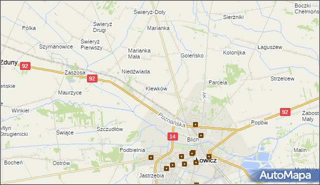 mapa Małszyce gmina Łowicz, Małszyce gmina Łowicz na mapie Targeo