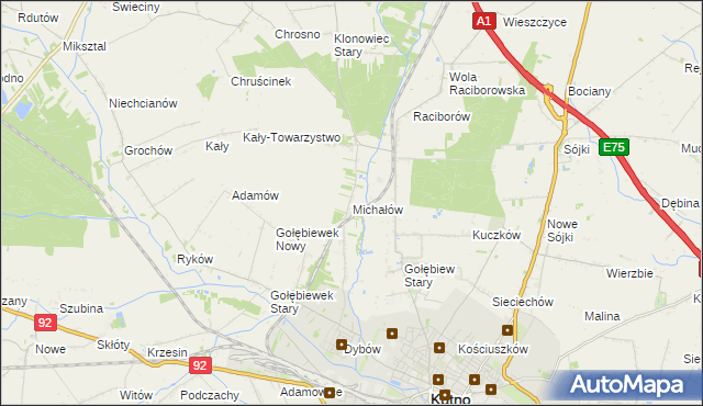 mapa Michałów gmina Kutno, Michałów gmina Kutno na mapie Targeo