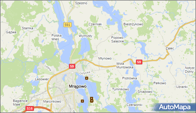 mapa Młynowo gmina Mrągowo, Młynowo gmina Mrągowo na mapie Targeo