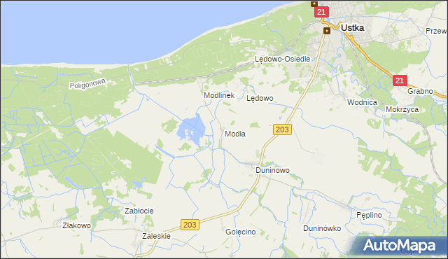 mapa Modła gmina Ustka, Modła gmina Ustka na mapie Targeo