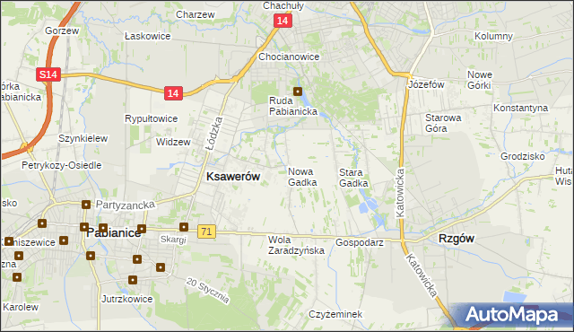 mapa Nowa Gadka gmina Ksawerów, Nowa Gadka gmina Ksawerów na mapie Targeo