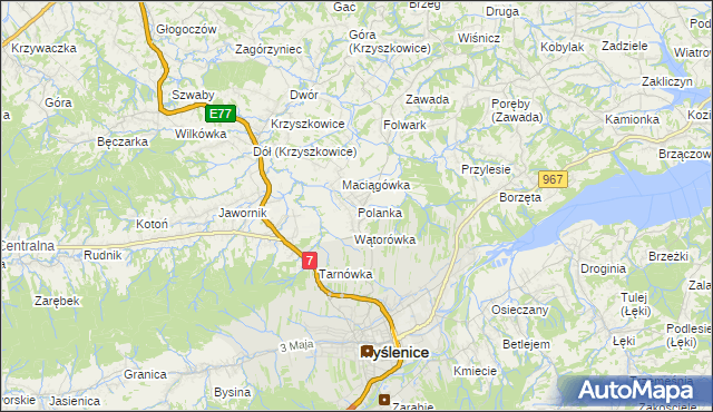 mapa Polanka gmina Myślenice, Polanka gmina Myślenice na mapie Targeo