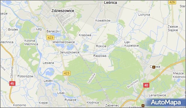 mapa Raszowa gmina Leśnica, Raszowa gmina Leśnica na mapie Targeo