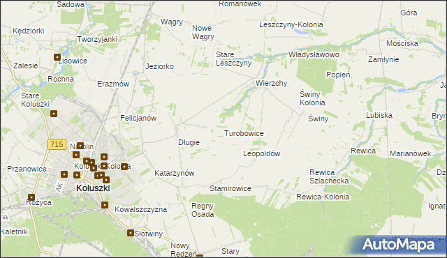 mapa Turobowice gmina Koluszki, Turobowice gmina Koluszki na mapie Targeo