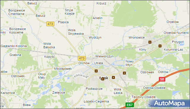 mapa Wiewiórczyn gmina Łask, Wiewiórczyn gmina Łask na mapie Targeo