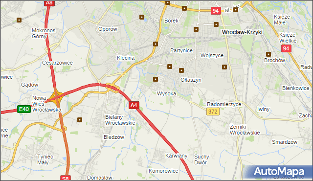 mapa Wysoka gmina Kobierzyce, Wysoka gmina Kobierzyce na mapie Targeo