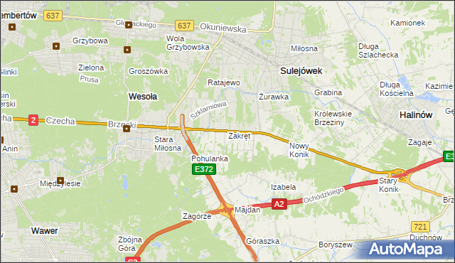mapa Zakręt gmina Wiązowna, Zakręt gmina Wiązowna na mapie Targeo