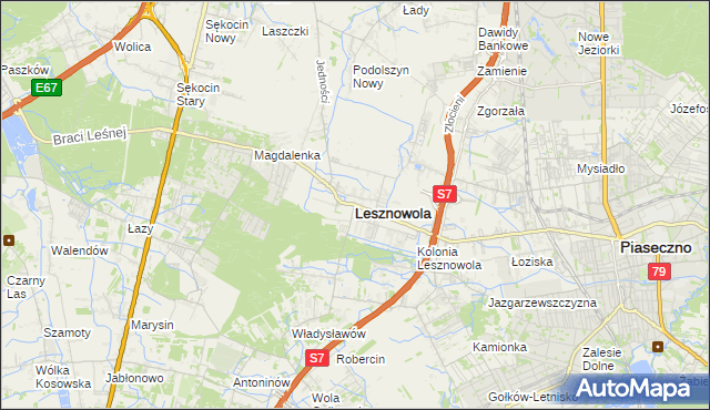 mapa Lesznowola powiat piaseczyński, Lesznowola powiat piaseczyński na mapie Targeo