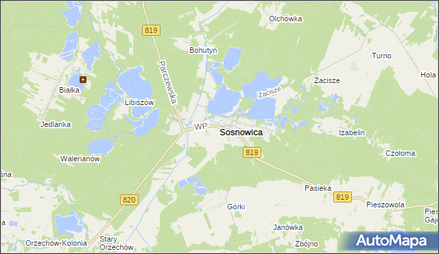 mapa Sosnowica powiat parczewski, Sosnowica powiat parczewski na mapie Targeo