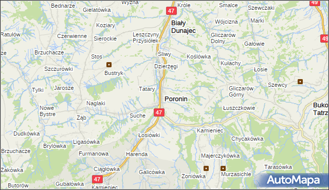 mapa Poronin, Poronin na mapie Targeo