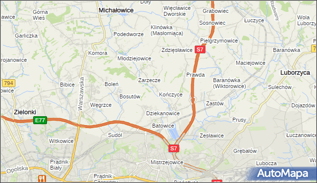 mapa Kończyce gmina Michałowice, Kończyce gmina Michałowice na mapie Targeo