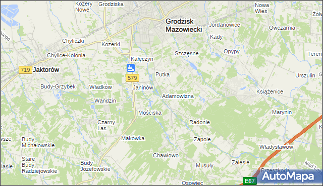 mapa Adamowizna gmina Grodzisk Mazowiecki, Adamowizna gmina Grodzisk Mazowiecki na mapie Targeo