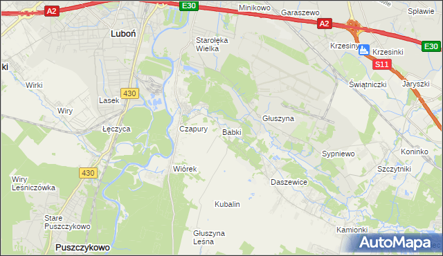 mapa Babki gmina Mosina, Babki gmina Mosina na mapie Targeo