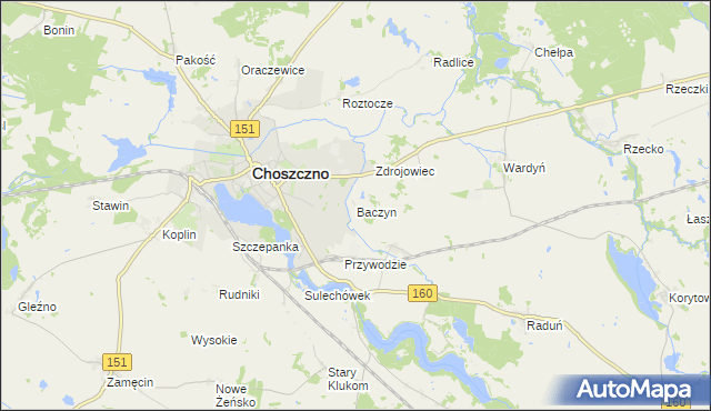 mapa Baczyn gmina Choszczno, Baczyn gmina Choszczno na mapie Targeo
