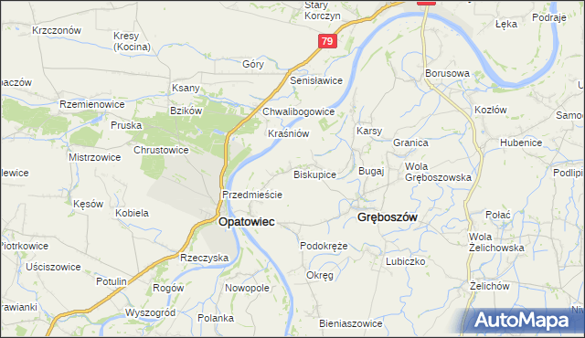 mapa Biskupice gmina Gręboszów, Biskupice gmina Gręboszów na mapie Targeo