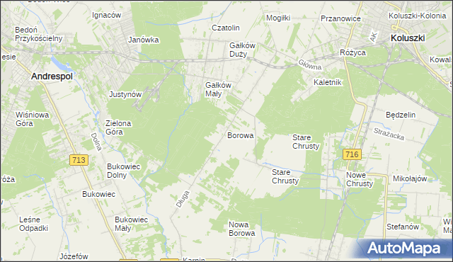 mapa Borowa gmina Koluszki, Borowa gmina Koluszki na mapie Targeo