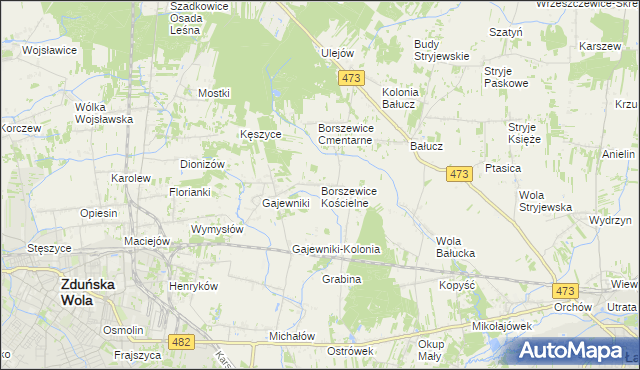 mapa Borszewice Kościelne, Borszewice Kościelne na mapie Targeo