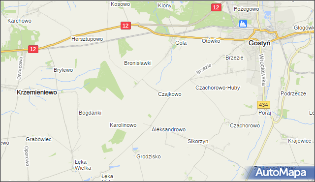 mapa Czajkowo gmina Gostyń, Czajkowo gmina Gostyń na mapie Targeo