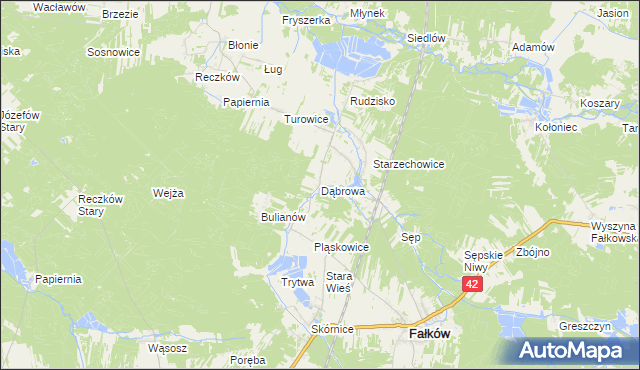 mapa Dąbrowa gmina Fałków, Dąbrowa gmina Fałków na mapie Targeo