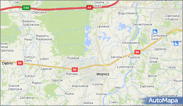 mapa Dębina Zakrzowska, Dębina Zakrzowska na mapie Targeo