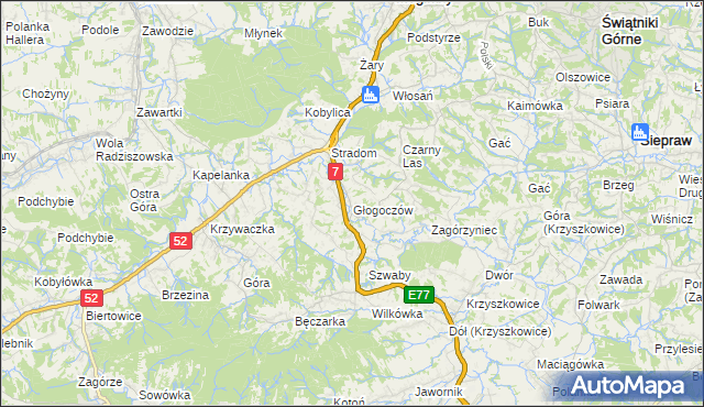 mapa Głogoczów, Głogoczów na mapie Targeo